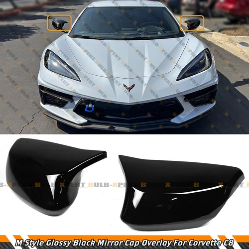FOR 2020-25 CORVETTE C8 M STYLE GLOSS BLACK ADD ON SIDE MIRROR COVER CAP OVERLAY