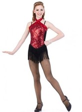 Out With The Stars Child X-Small Dance Costume Sequin Leotard w/Fringe Skirt New