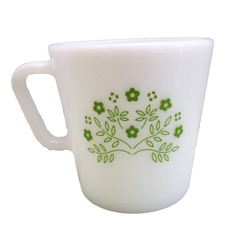 Vintage Pyrex Summer Impressions Green Flowers Milk Glass Coffee Mug / Cup