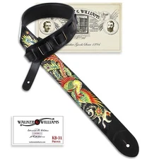 Walker & Williams KB-31 Skinny Black Grain Leather Strap w/Hand Tooled Phoenix