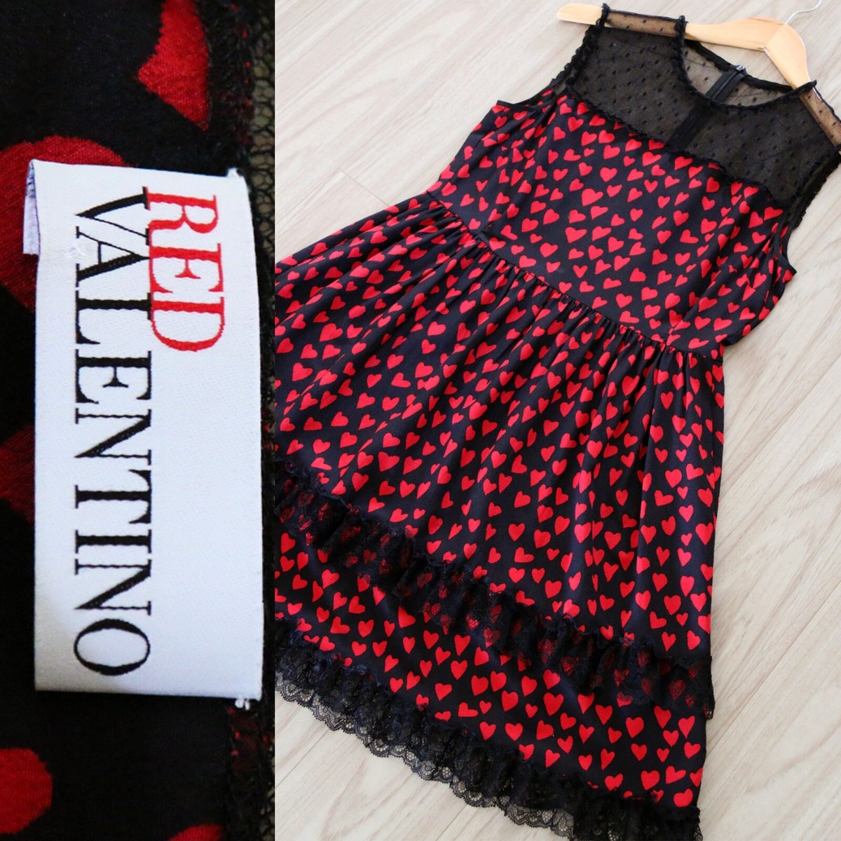 RED Valentino Heart Print 100% Silk And Polka Dot Mesh Tulle RED Valentino Heart Print 100% Silk And Polka Dot Mesh Tulle