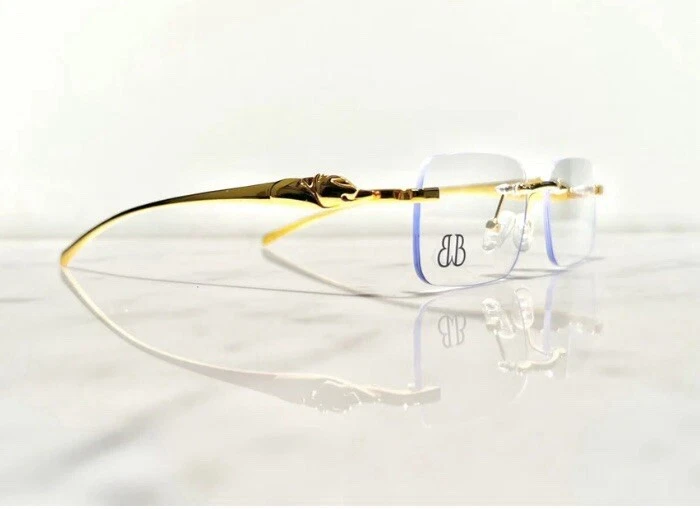 Real 925 Gold Clear Diamond Big C VVS MOISSANITE Sunglasses - Iced Buffs Glasses - Image 2 of 4