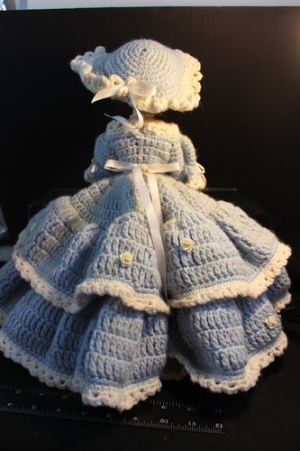 Vintage CRAFT Doll 14" Plastic - Dressed in Crochet Dress Pale Blue Hoop Dress - Picture 8 of 8