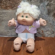 Cabbage Patch Xavier Roberts White Yarn Haired Baby Diaper Green Eyes 2004