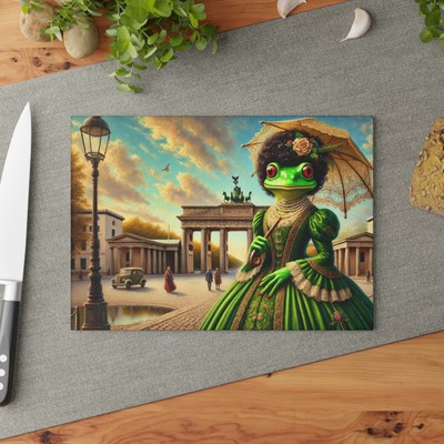Victorian Frog Lady Glass Cutting Board - Berlin Brandenburg Gate Fantasy Art