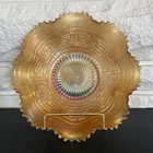 Vintage Northwood Yellow Carnival Glass Greek Key Ruffled Bowl