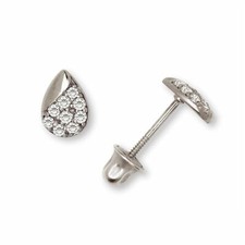 Solid 14K White Gold Teardrop CZ Baby Screw Back Stud Earrings Holiday Gift
