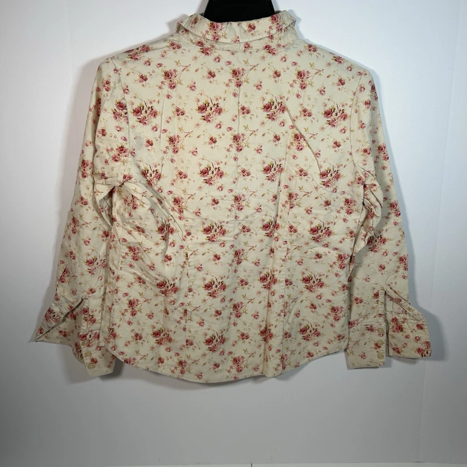 Camisa vintage Eddie Bauer abotonada para mujer pxs beige floral pana cuello Foto 4 de 4