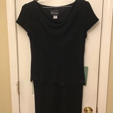 S.L. Fashions Black Sequin Beaded Trim Dress 10 Wedding Mother Of The Bride NWT