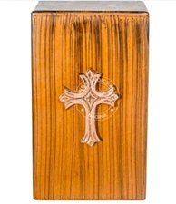 Wood Urn For Ashes Cross Accent Memorial Cremation Box Sliding Door