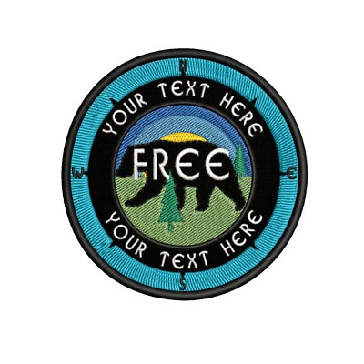 Custom YOUR TEXT Embroidered Hook Loop Patch Black Bear Nature Compass Badge