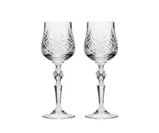 Set of 2 Vintage Russian Crystal Classic Red Wine Goblets on a Stem 7.5" H