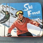Vintage Fossil  Wallet Tin Ski Fossil in Vermont Box Only Empty 4 1/2 x 3 1/2" — photo 1