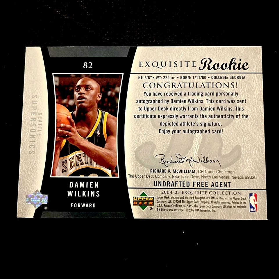 2005-06 Exquisite Collection #82 Damien Wilkins 36/225 Rookie  Auto - Image 2 of 2