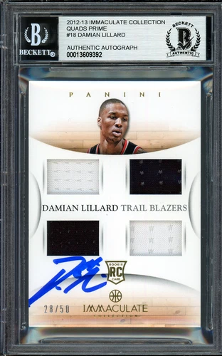 Damian Lillard Auto 2012-13 Panini Immaculate Quad Patch RC 28/50 Beckett