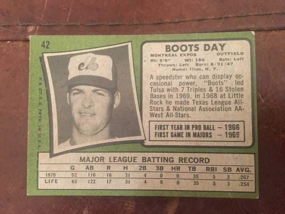 1971 Topps 42 Expos Boots Day Baseball Card eBay