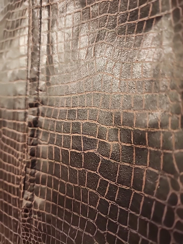 Abrigo largo de cuero genuino marrón talla 12 forrado look cocodrilo vintage Spiegel para mujer Foto 2 de 4