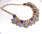 Blue Multi Color Vintage Style Crystal Rhinestone & Glass Necklace — photo 6