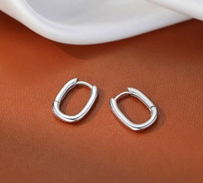 10MM Trendy 925 Sterling Silver Rectangle Huggie Small Women Girls Hoop Earrings