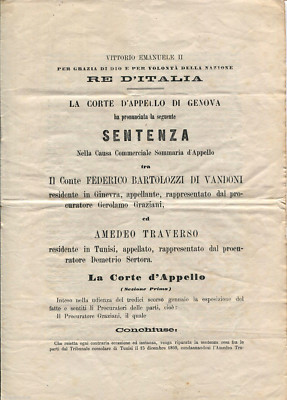 JUDGMENT COURT OF APPEAL GENOA, 1874, BETWEEN A COUNT AND A RESIDENT IN TUNISI m