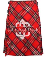 STEWART ROYAL Tartan 8 Yard Kilt Scottish Highlander Kilt for Men