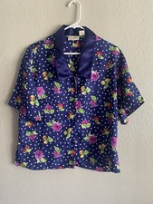 Vintage Victoria's Secret Women Top Sleepwear S Floral Green Purple Gold Label