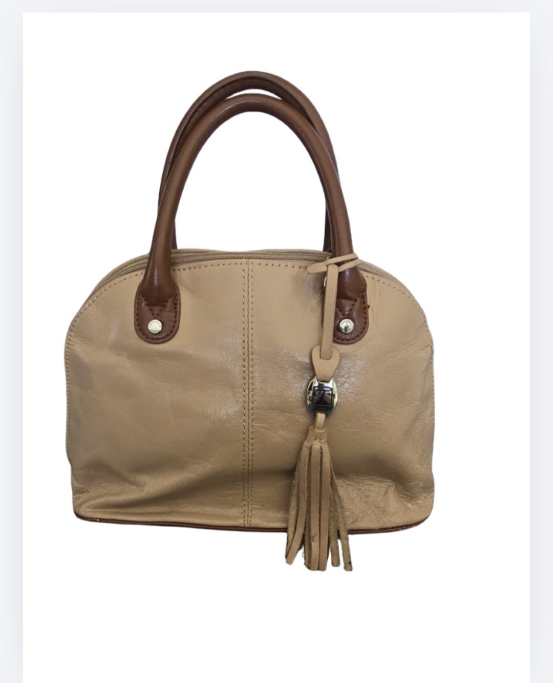 Tignanello Vintage Bag Pebble Leather Dome Satchel Tan Brown Tassel Purse