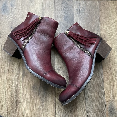 Pikolinos Women's Andorra Boots Size 41 Burgundy Leather Mid Block Heel Bootie - Picture 9 of 14