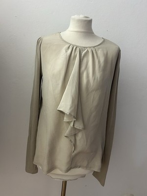Weekend by Max Mara Shirt Blusenshirt Bluse Gr. M Hellbraun Rüsche Seide Basic