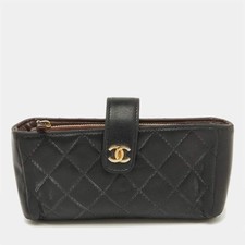 Chanel Black Quilted Leather CC Phone Holder Clutch