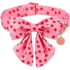 Valentine Dog Collar Bow Tie Small Girl Cotton Metal Buckle Red Heart S 1 PC