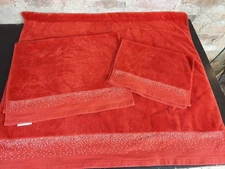 Bebe Red Towel Set Hand Bath Washcloth Cotton Christmas 3 Piece 67