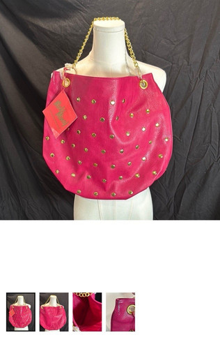 Nicki Manaj Women’s Large Pink Shoulder Bag Gold Chain Strap Studded Grommets