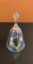 Vintage Avon 24% Full Lead Crystal Bell Floral Design Light Blue Clapper 6”