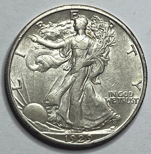 1929-D Walking Liberty Half Dollar; Nice Semi-Key Date 50C; Looks AU; W212