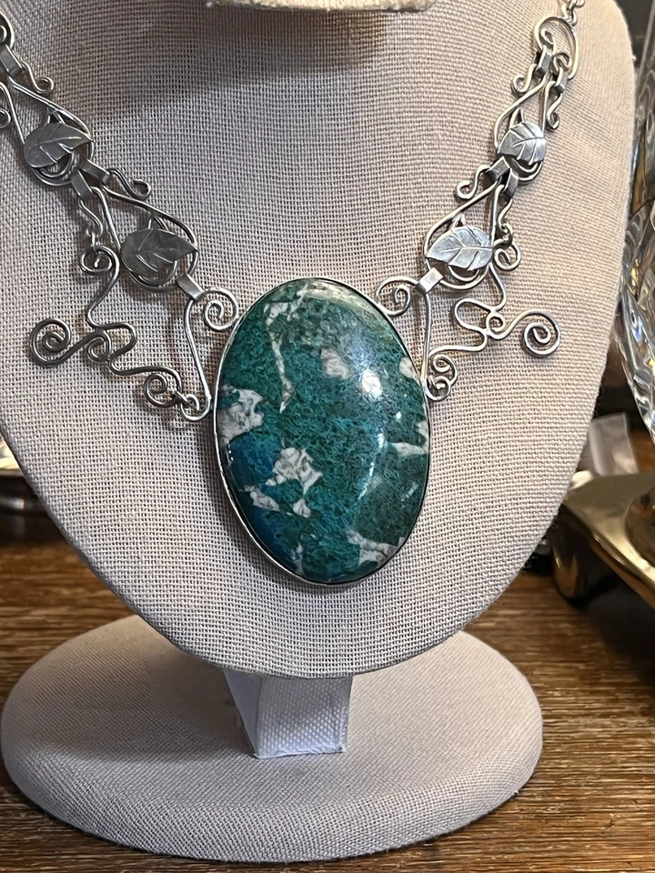 Artist Crafter 950 Silver & Chrysocolla In Quartz Necklace With Earrings  - Image 4 of 4