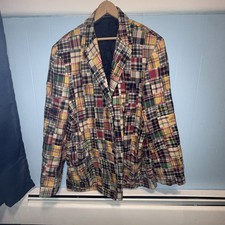 Vintage J Crew Kurtka Męska XL Kolorowa patchworkowa Madras Krata Płaszcz sportowy Marynarka