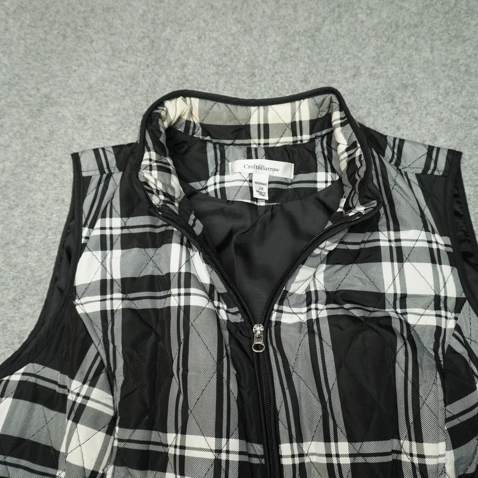 Chaleco Croft & Barrow para mujer 2X negro blanco a cuadros acolchado forrado Foto 2 de 4