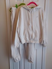 Victoria Secret Pink Campus Jogger Tracksuit Set Hoodie Pants Sparkle Cream L