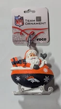 Denver Broncos Christmas Tree Holiday Ornament - Santa in Football Sleigh - NEW!
