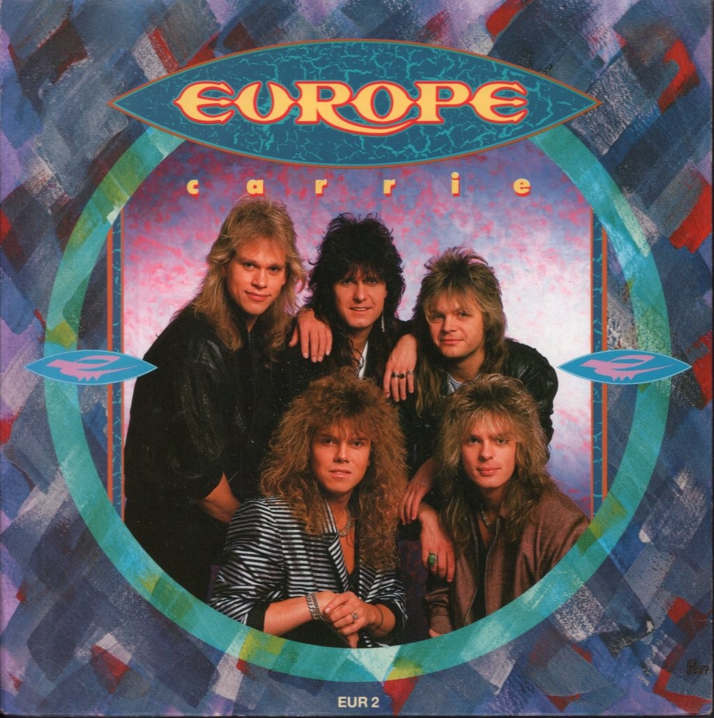 Europe Carrie 7"" vinyl UK Epic 1987 paper label design with card pic sleeve