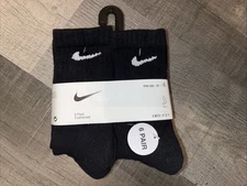 NIKE YOUTH BLACK DRI FIT CREW CUSHIONED SOCKS 6 PAIR PACK KIDS 10C-3Y NEW