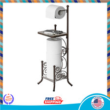 Simple Houseware English Style Toilet Paper Holder Stand with Shelf Bronze
