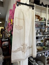 Vintage Antique Cotton Linen Half Apron with Cutwork  Battenberg Lace Accent