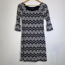 Chris McLaughlin Lace Dress Womens 10 Black Ivory Bell Sleeve Stretch Sheath