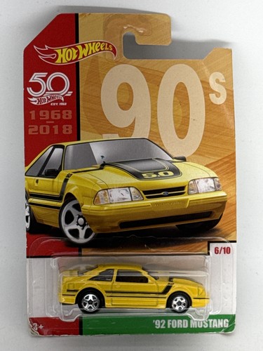 Hot Wheels '92 Ford Mustang 90s Diecast Car Yellow 1:64 Scale