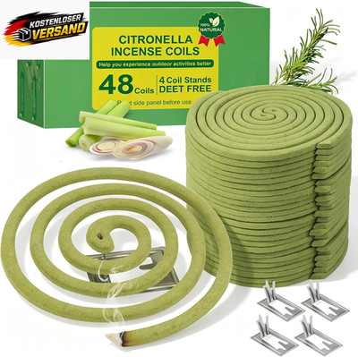 Citronella Räucherspirale 48 Spulen mit Haltern für Innen & Außen, 432 Stunden B