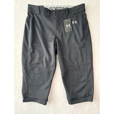 NWT Under Armour Womens Black Softball Pants Size Large Black Fitted Cropped