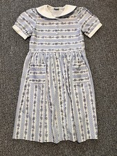 Virginie Bonte Blue Floral Stripe Vintage Style 1950s Dress UK 12