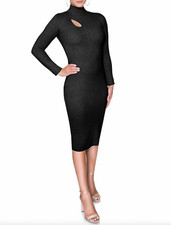 Rachel Women's Roy Mock Neck Cutout Midi Sweater Dress Black Size XS New